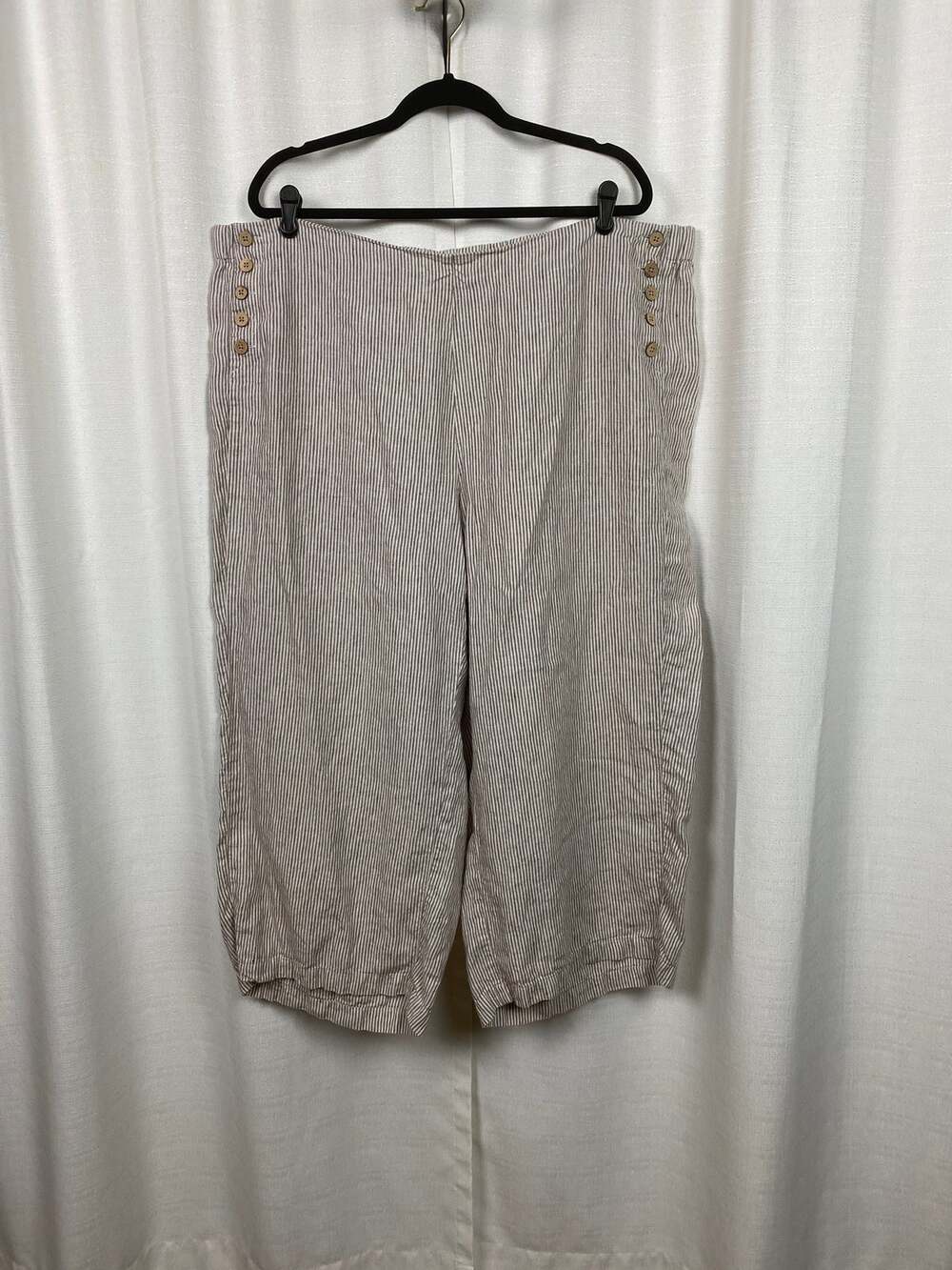 J.Jill Love Linen Cream Beige Stripe Linen Wide Leg Cropped Pants Sz.3X